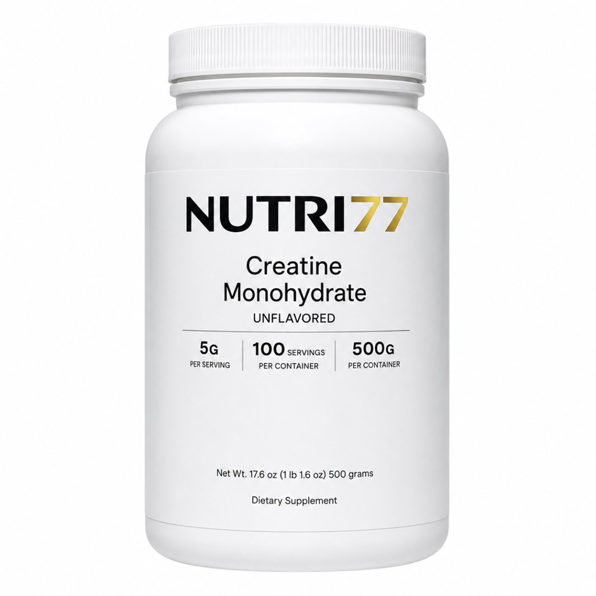 Nutri77 Creatine Monohydrate powder 500g tub, unflavored, 100 servings