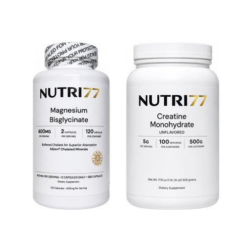 Nutri77 Daily Stack: Magnesium Bisglycinate 400mg and Creatine Monohydrate 500g