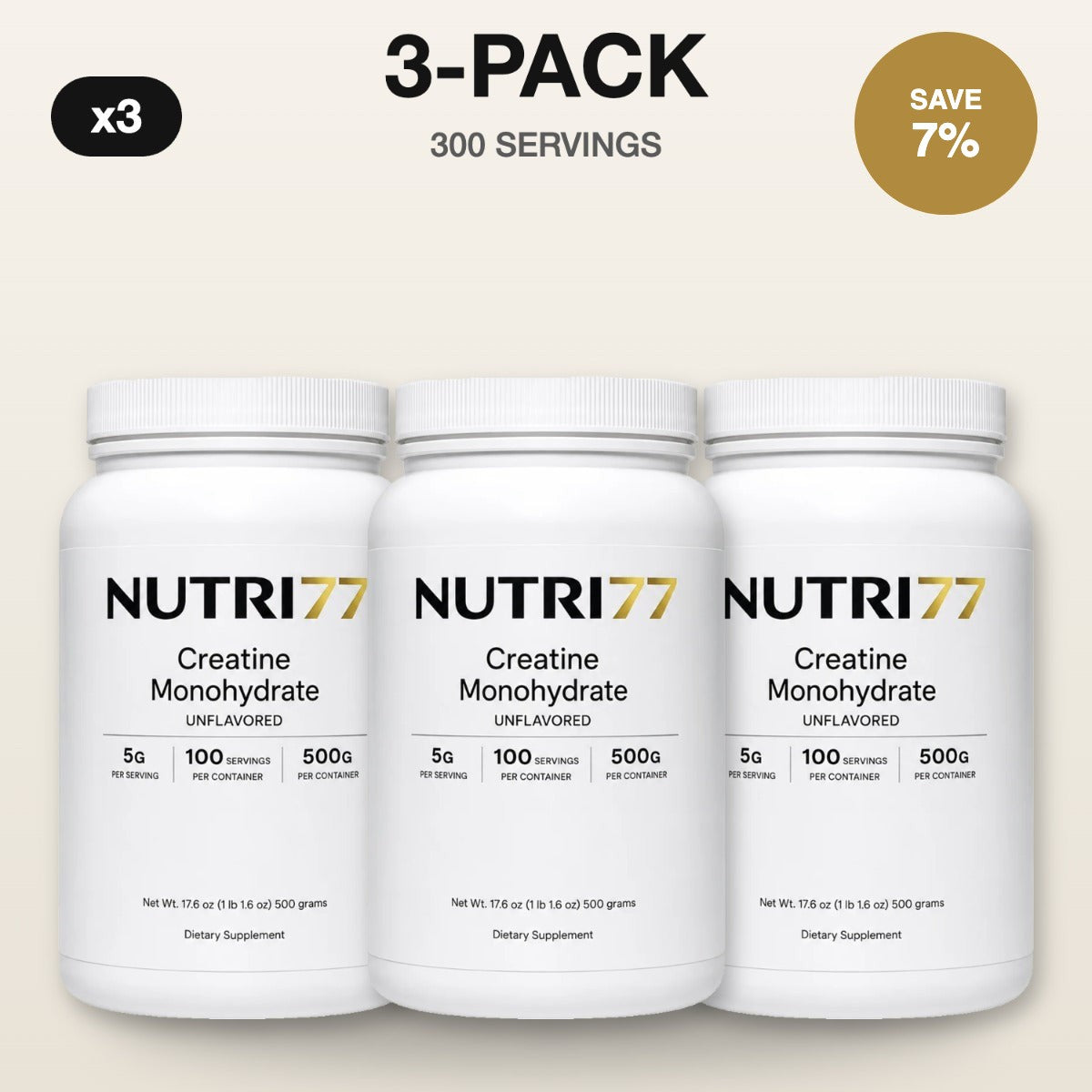 Nutri77 Creatine Monohydrate 3-pack, 300 servings