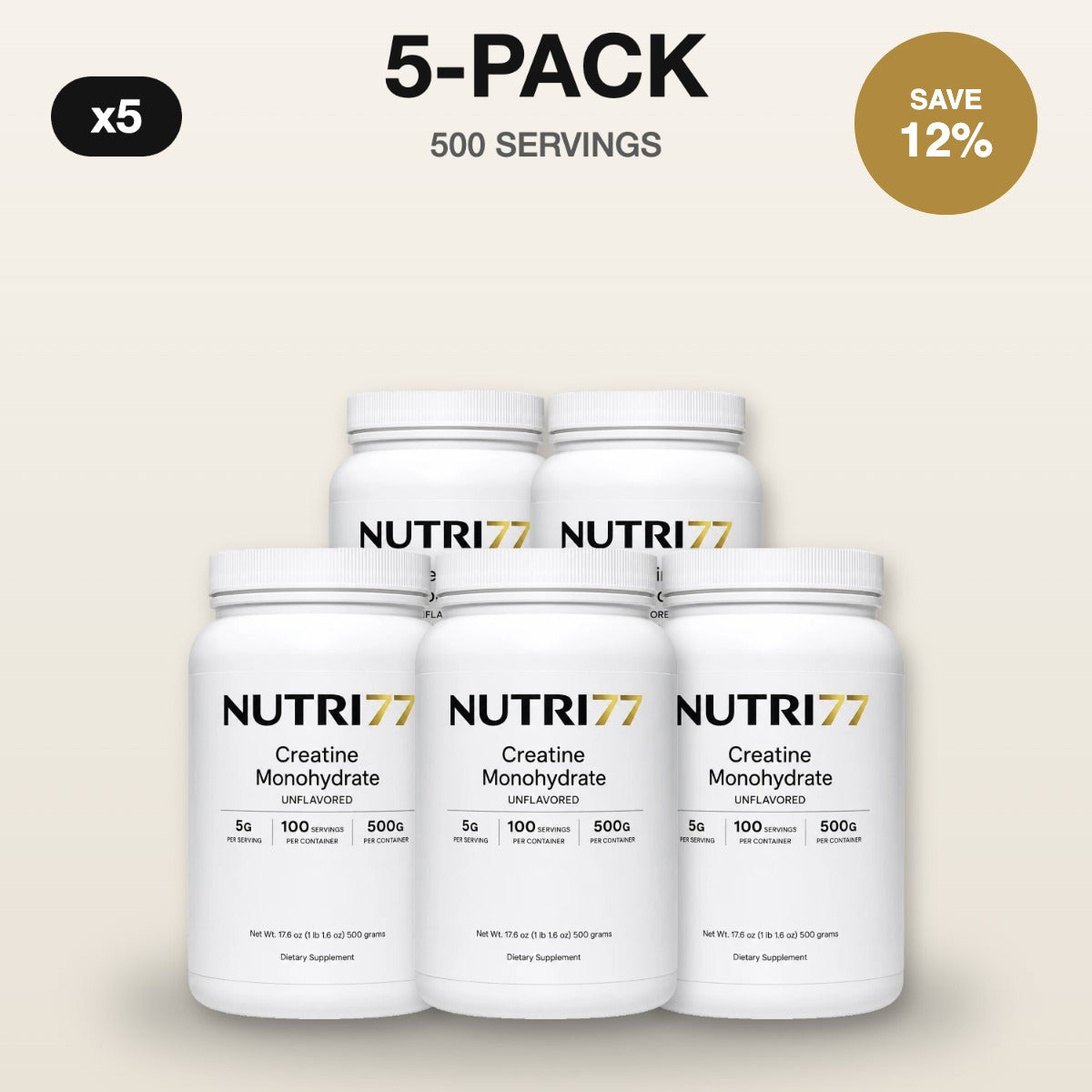 Nutri77 Creatine Monohydrate 5-pack, 500 servings