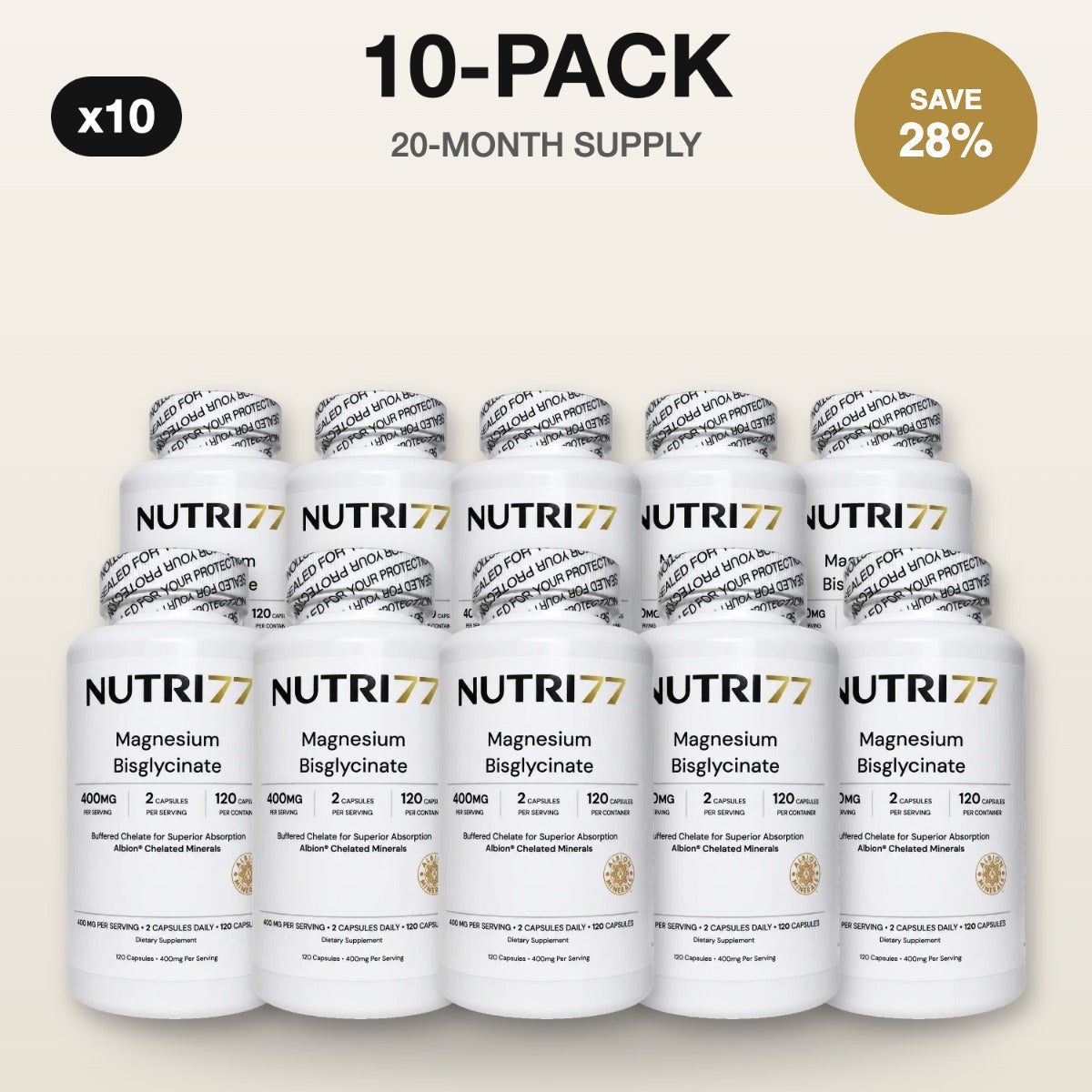 Nutri77 Magnesium Bisglycinate 10-pack, 20-month supply