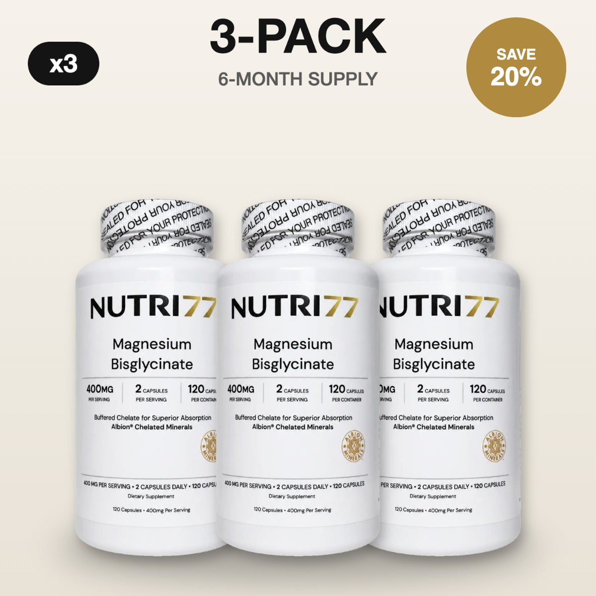 Nutri77 Magnesium Bisglycinate 3-pack, 6-month supply