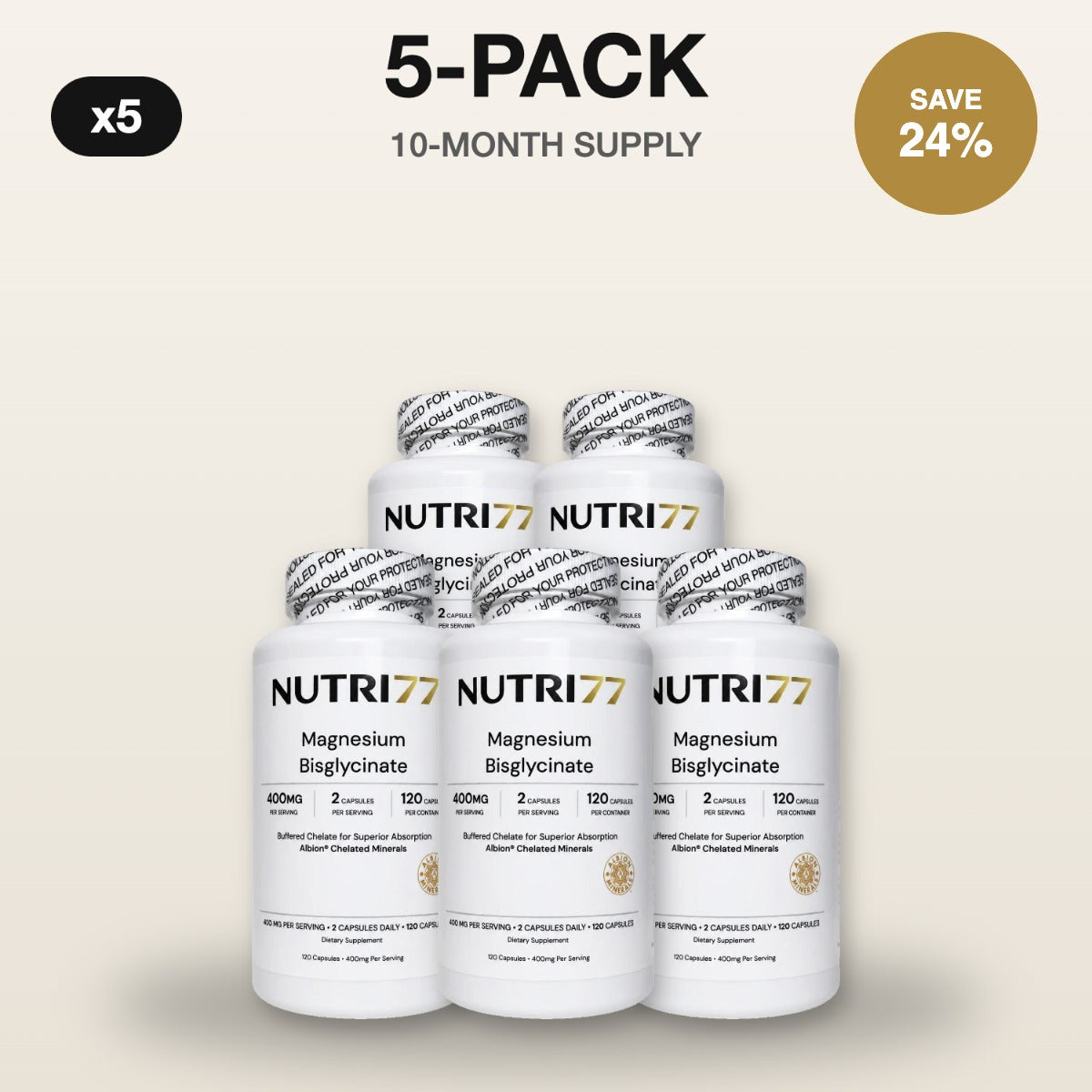 Nutri77 Magnesium Bisglycinate 5-pack, 10-month supply